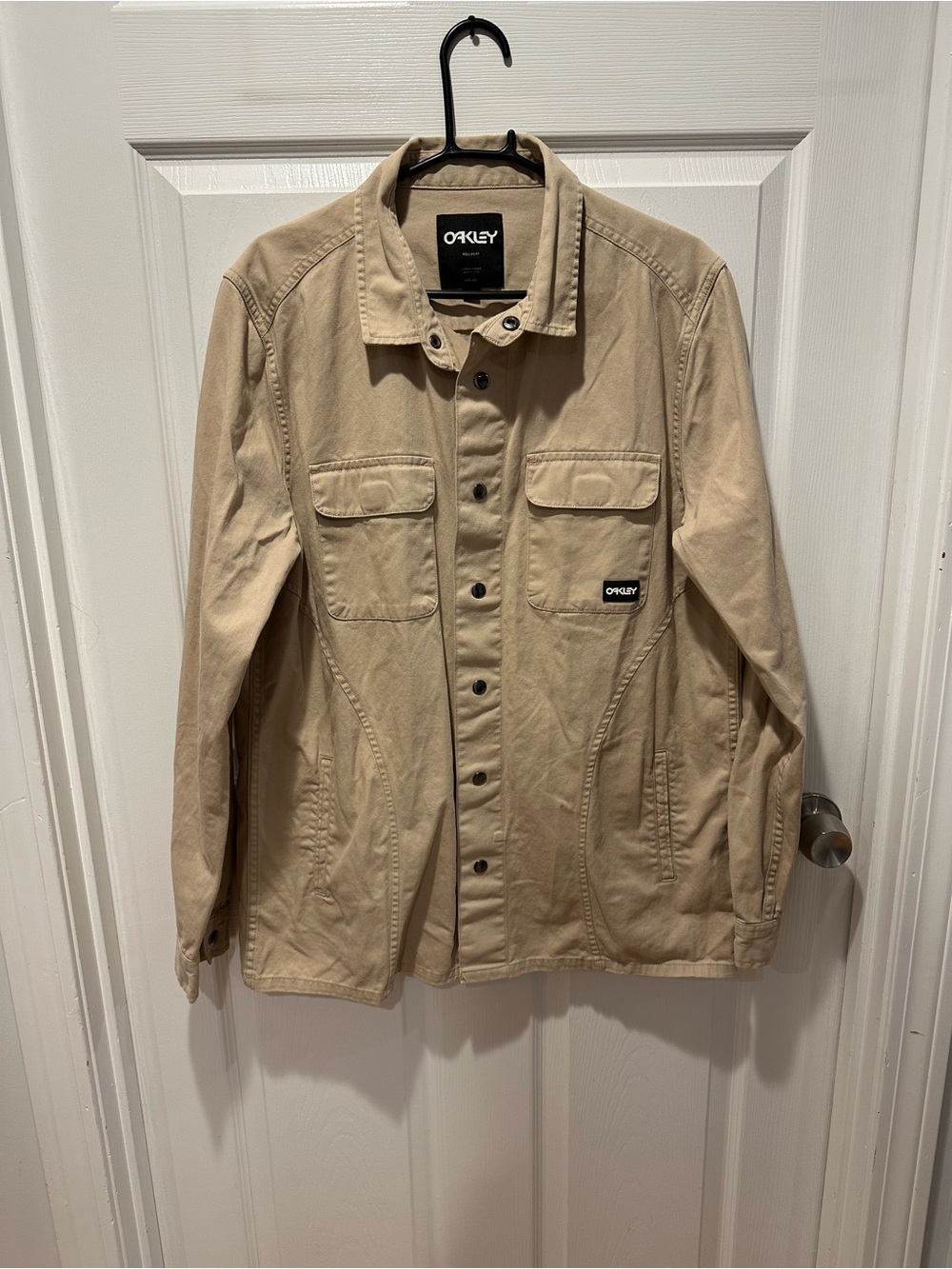 Oakley Workwear Canvas Shirt Jacket Snap Front Mens Large Khaki Tan Overshirt